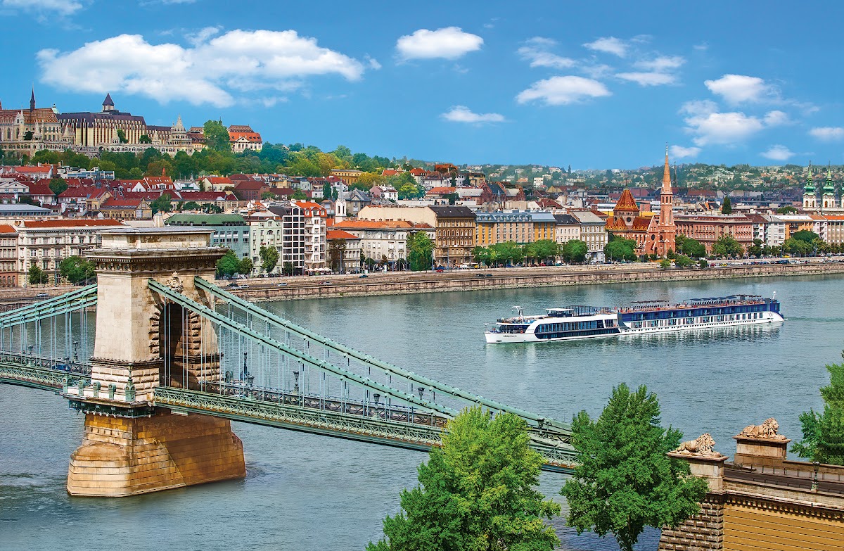 River cruise ship on the Danube below Budapest’s Parliament