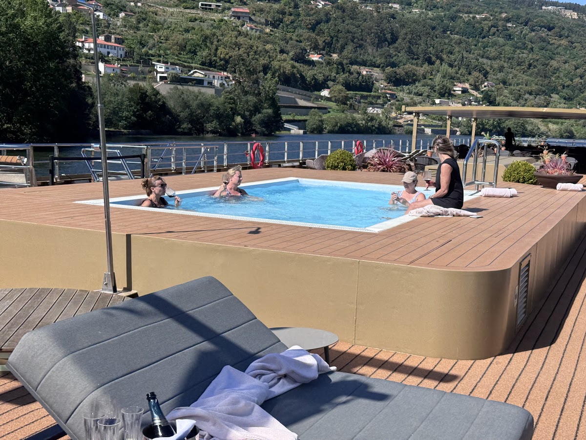 Sun deck and pool of a Douro river cruise ship