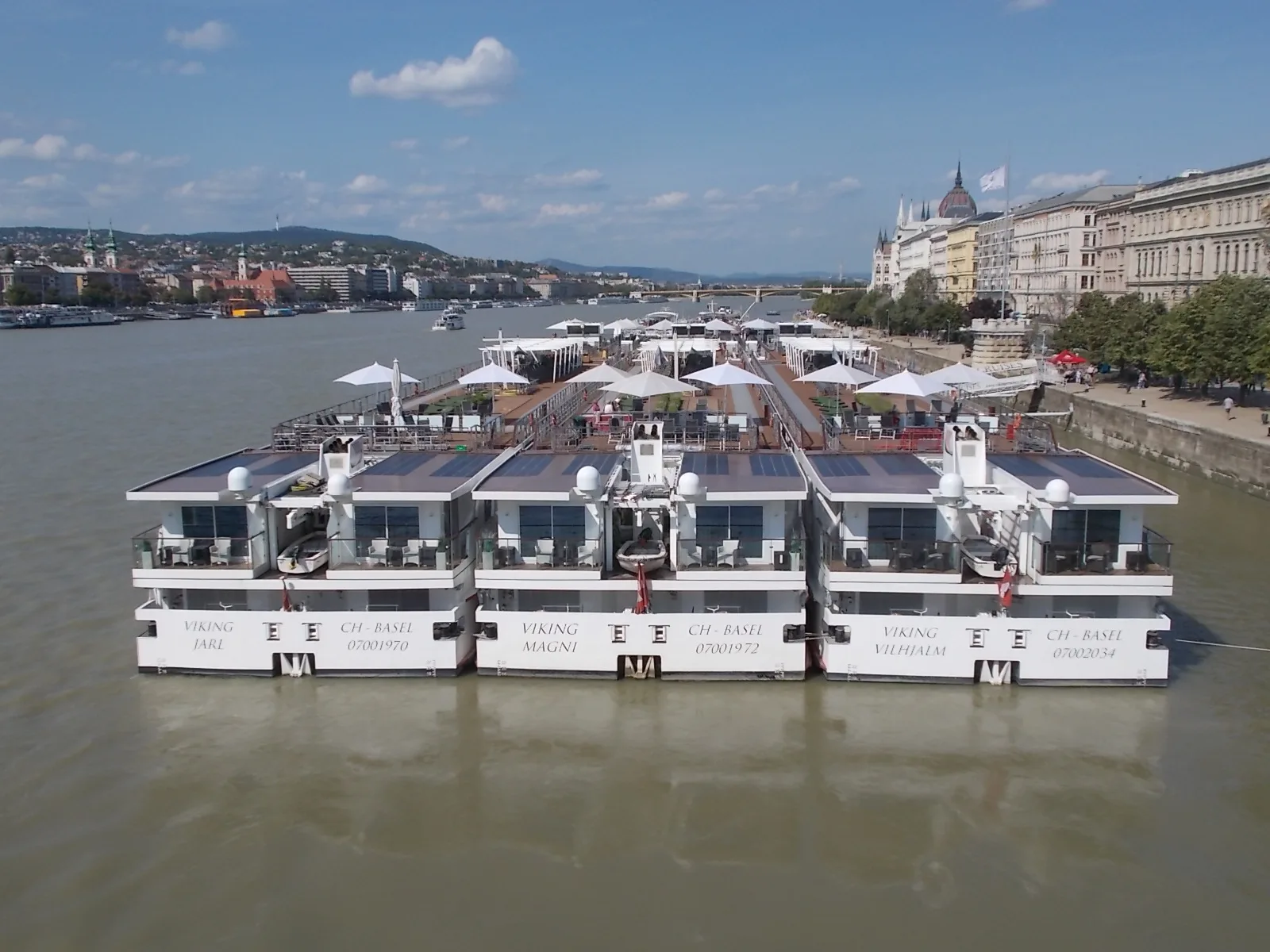 Viking Longships moored on the Danube at Budapest